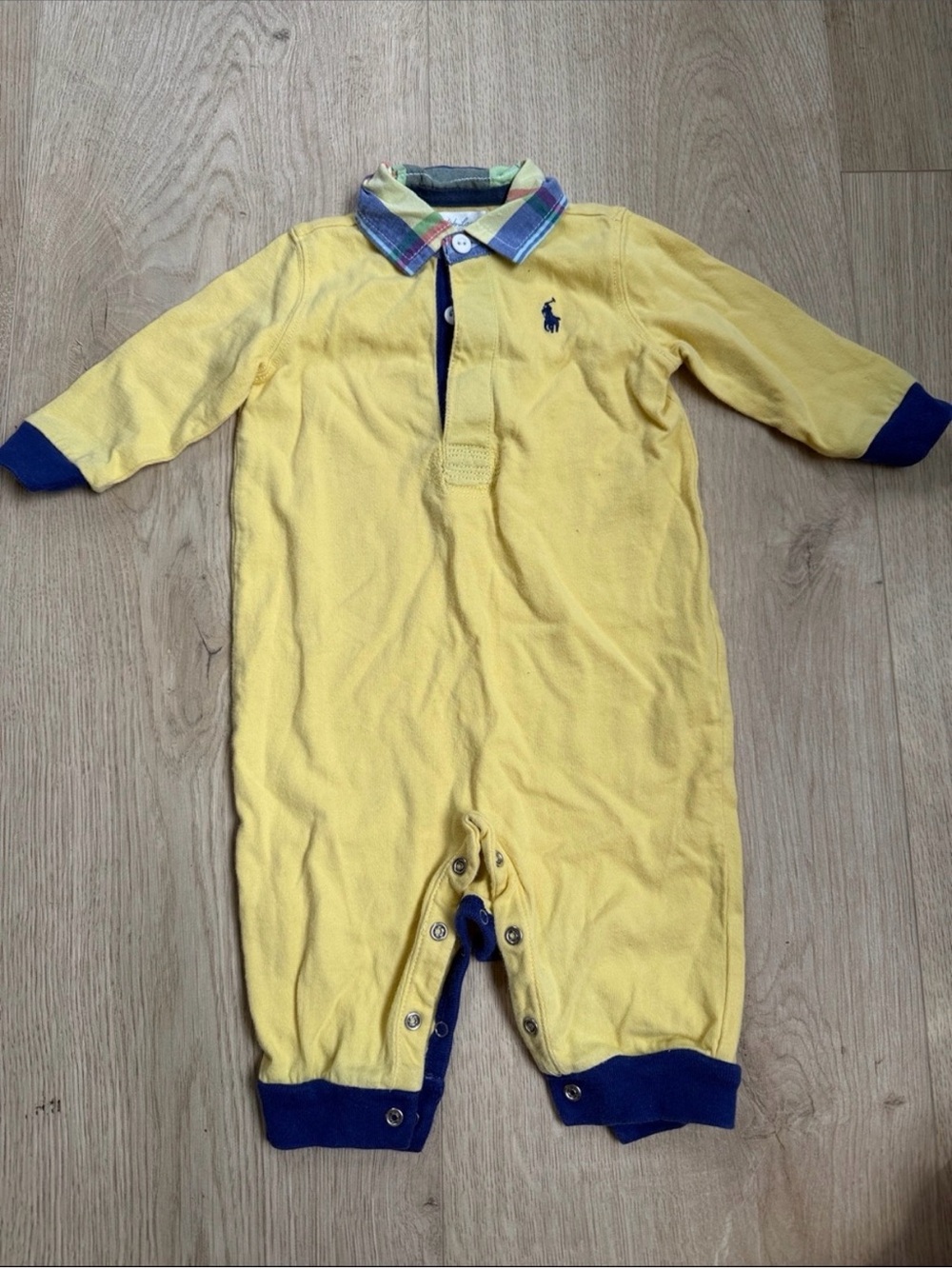 Ralph Lauren Yellow Polo Footie with Navy Trim